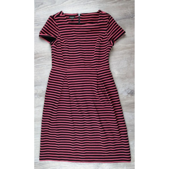 Talbots Dresses & Skirts - Talbots Women's Size 2 Pink Black Striped Pleated Dress Zip Stretch Short Sleeve